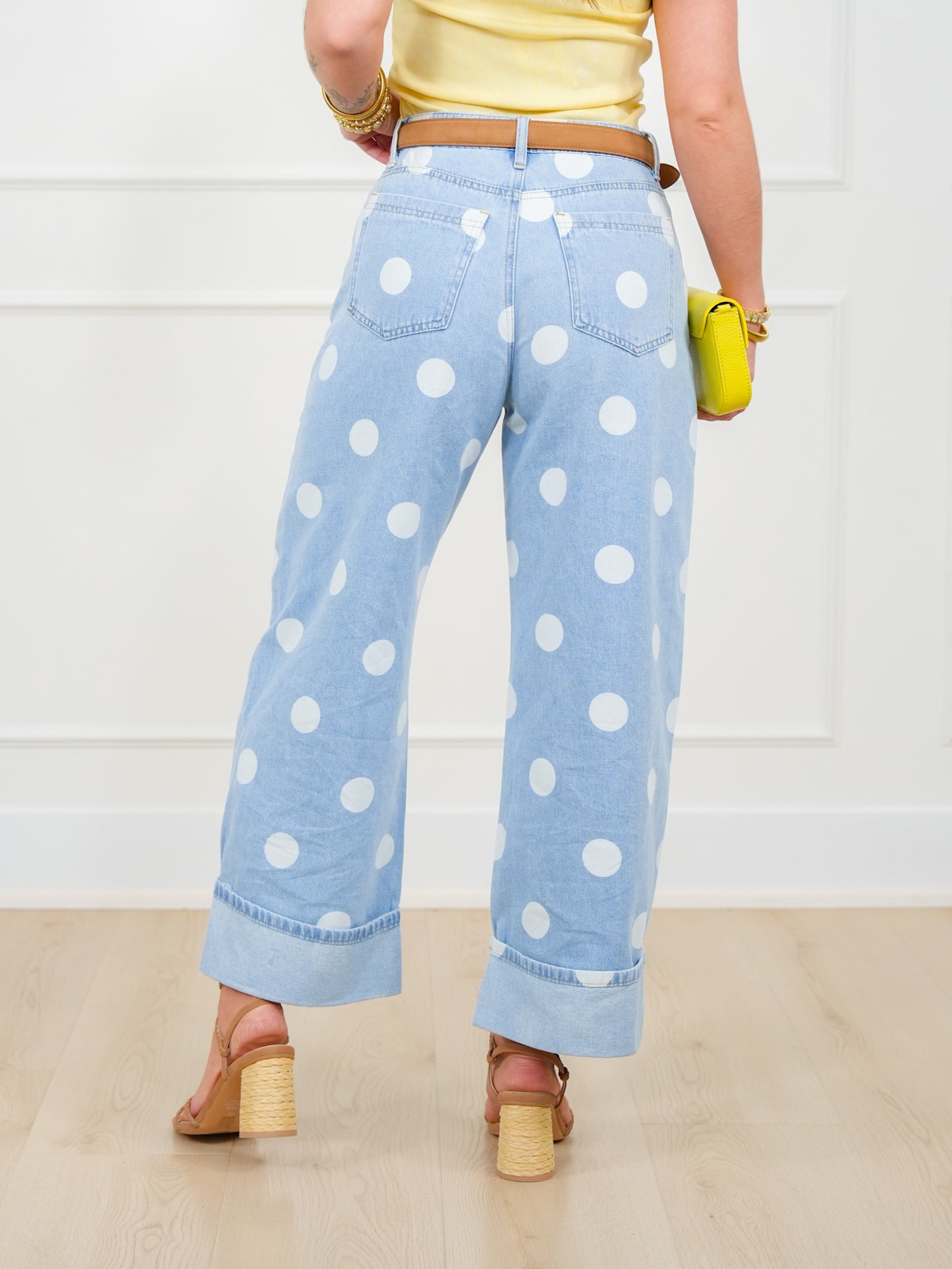 Restock! Light Wash Polka Dot Cuffed Barrel Pants