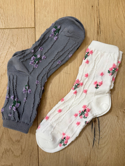 Floral Print Textured Crew Socks