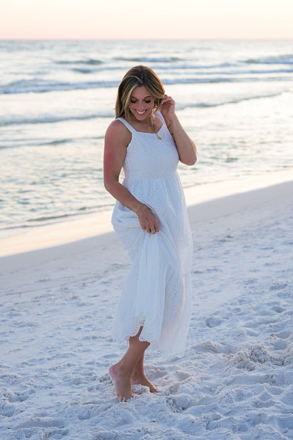 Plus/Reg White Eyelet Sleeveless Maxi Dress