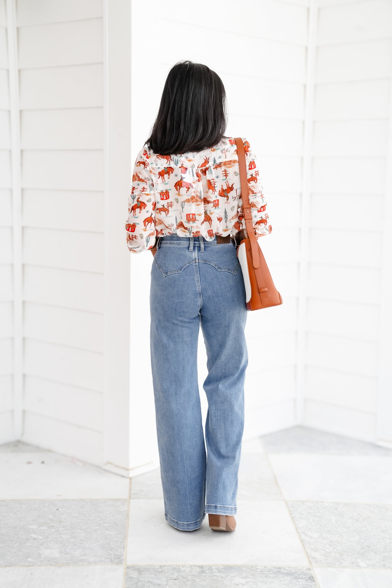 Saige High Rise Medium Wash Tummy Control Double Pocket Wide Leg Jeans