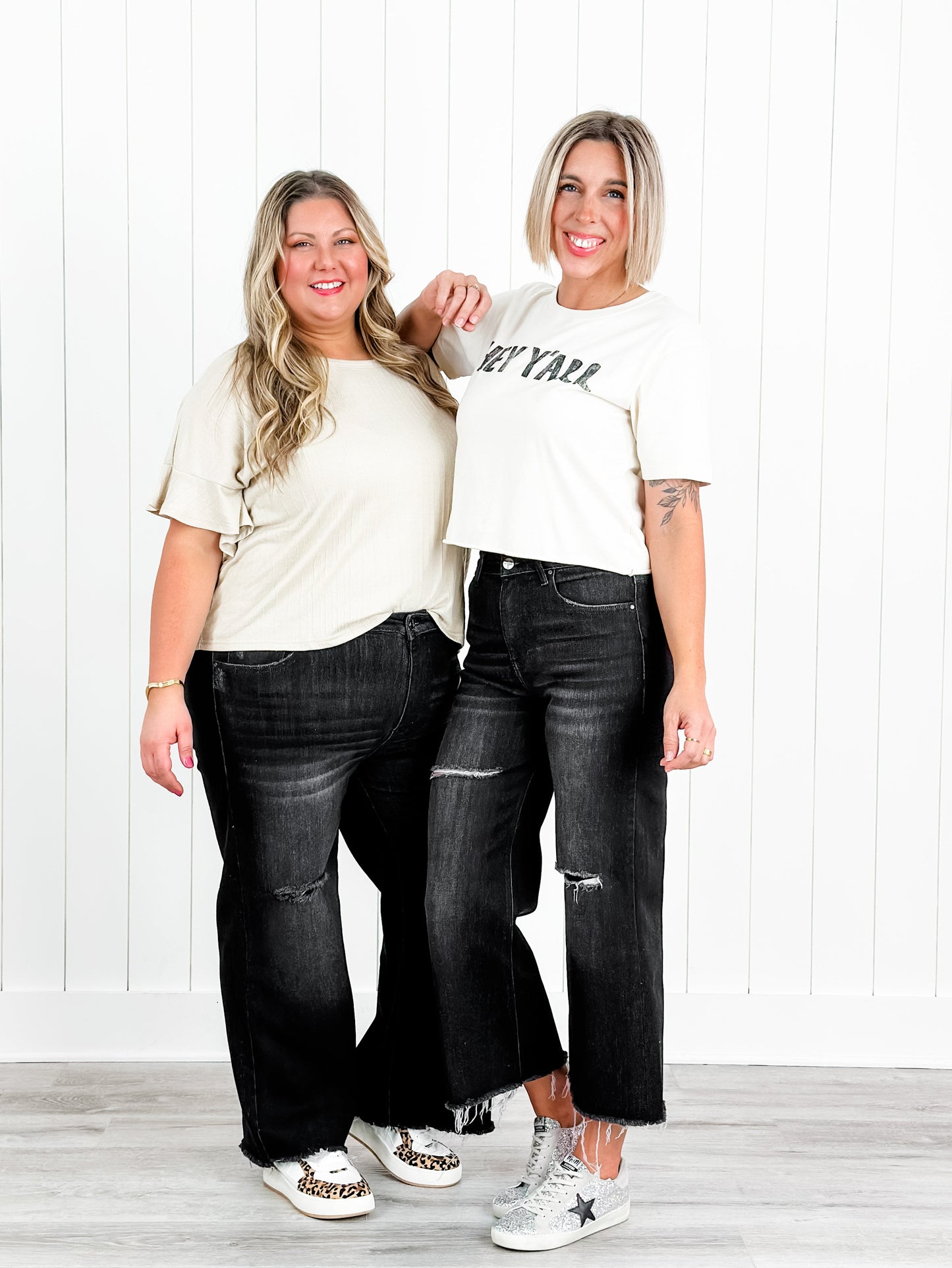 Risen High Rise Black Frayed Ankle Wide Leg Jeans