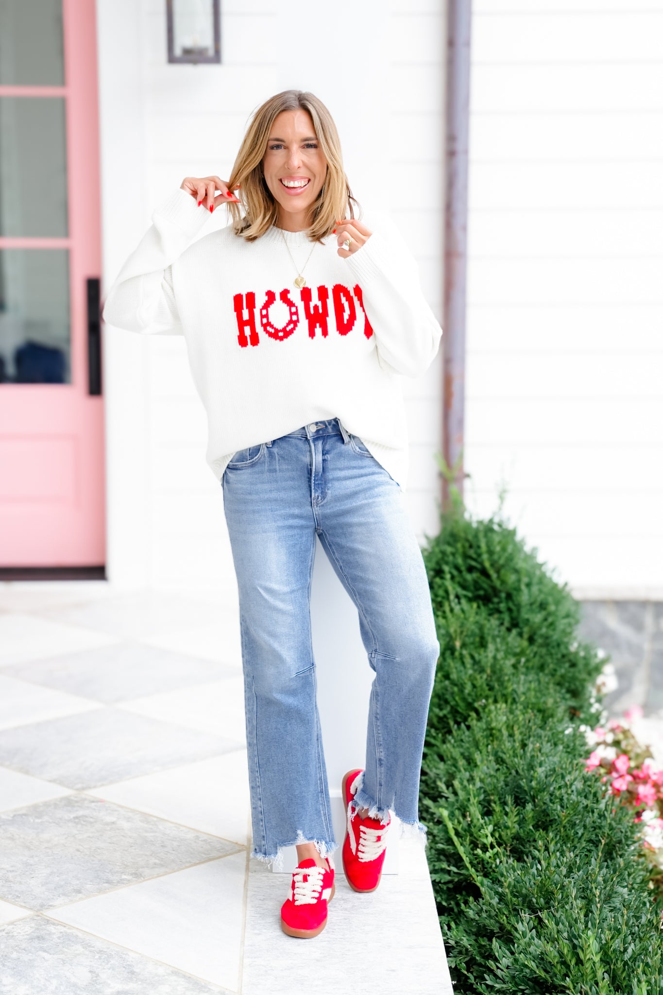 Risen High Rise Medium Wash Crop Straight Leg Jeans with Step Hem