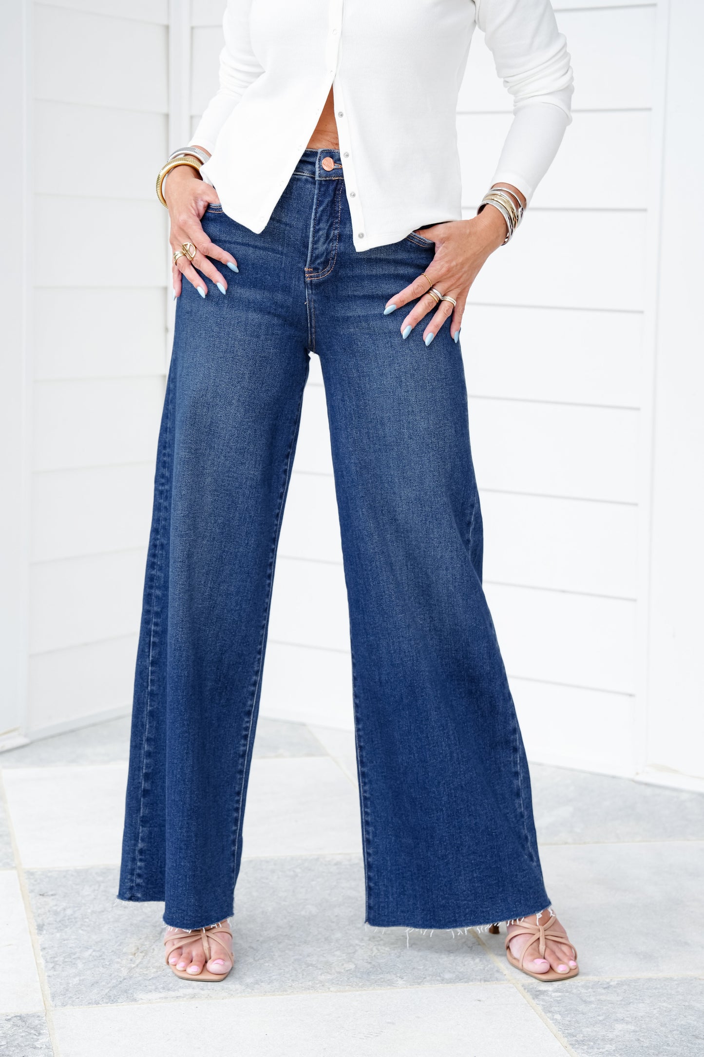 Risen High Rise Dark Wash Tummy Control Cuffed Wide Leg Jeans