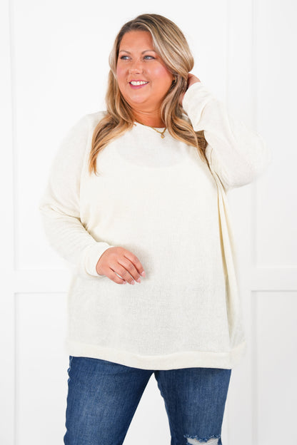Plus/Reg Solid Chenille Long Sleeve Round Neck Top (Multiple Colors)
