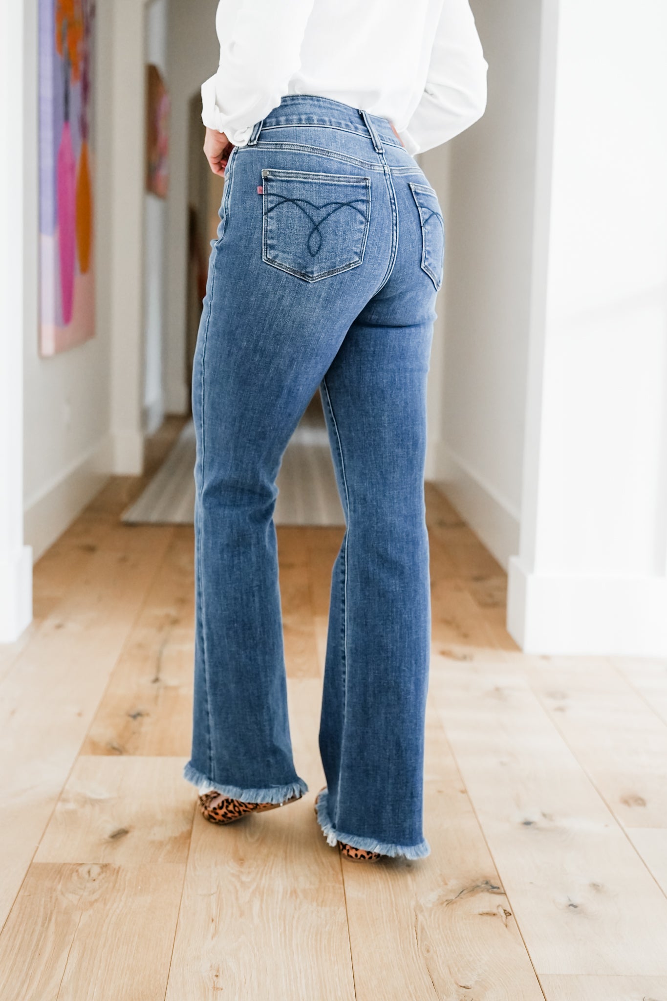 Judy Blue High Rise Medium Wash Double Button Frayed Hem Bootcut Jeans