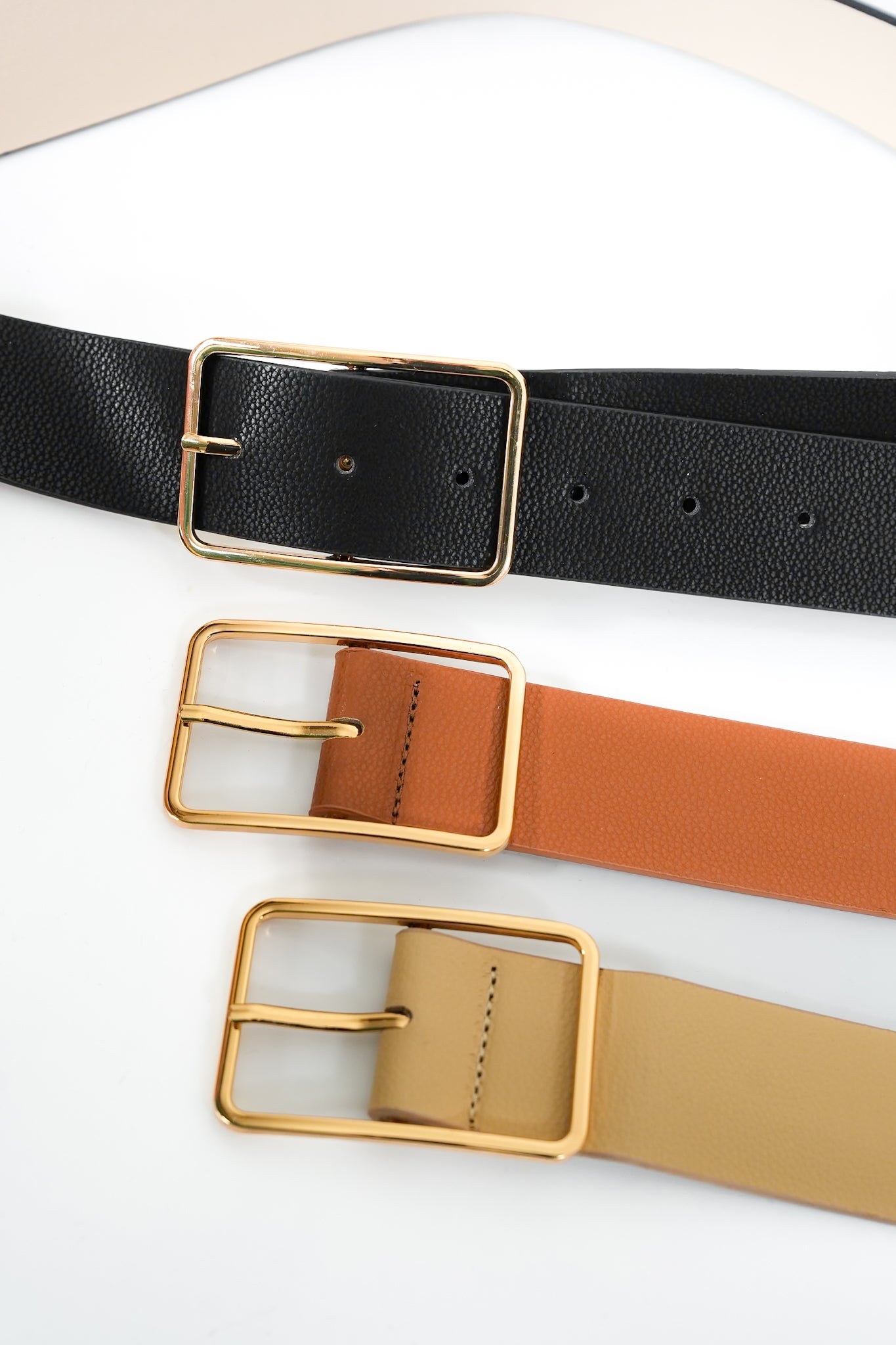 Vegan Leather Square Gold Buckle Belt