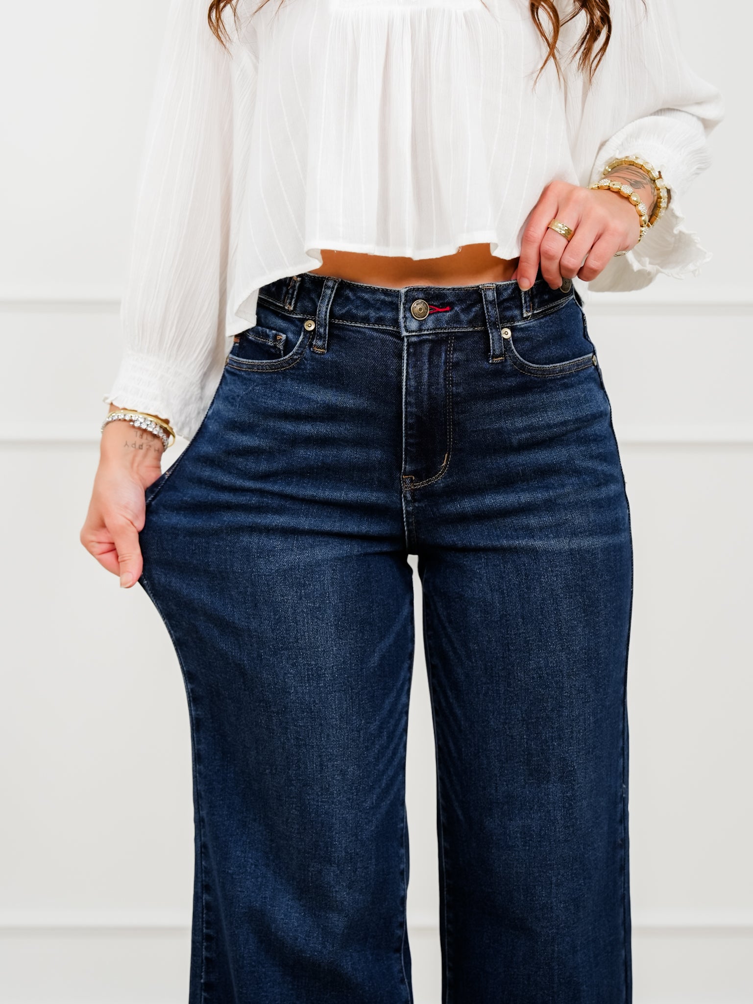 Judy Blue The Levi High Rise Dark Wash Petite/Reg Retro Wide Leg