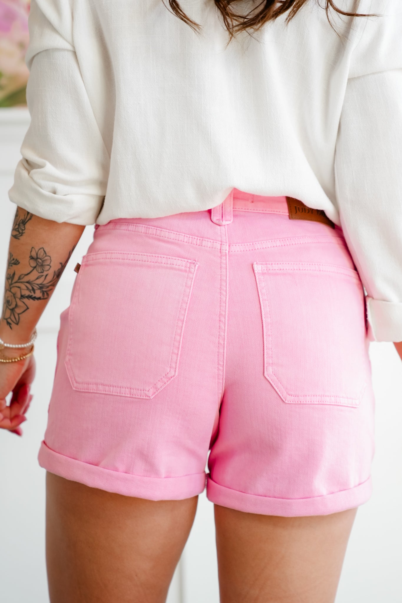 Judy Blue Pink Aurora Weekend Double Cuff Shorts