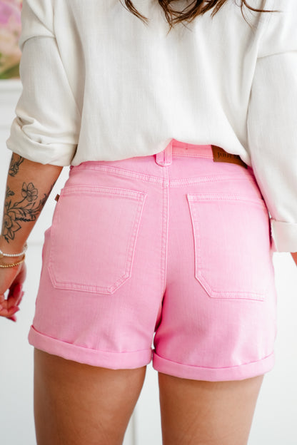 Judy Blue Pink Aurora Weekend Double Cuff Shorts