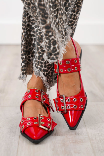 Glossy Sling Flats with Studded Adjustable Straps