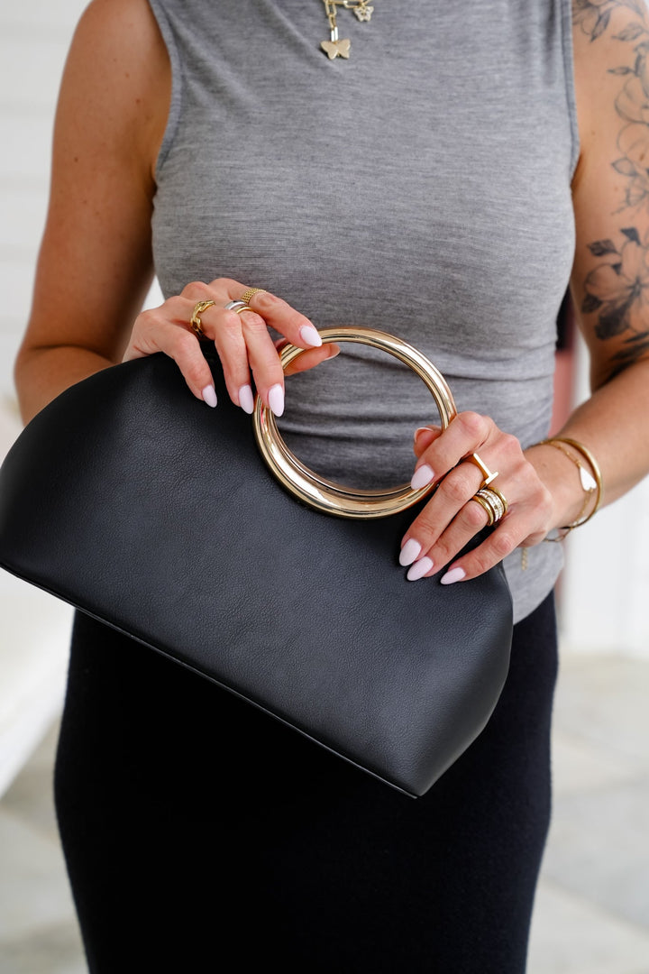 Belinda Vegan Leather Clutch with Oversized Metal Ring Handles