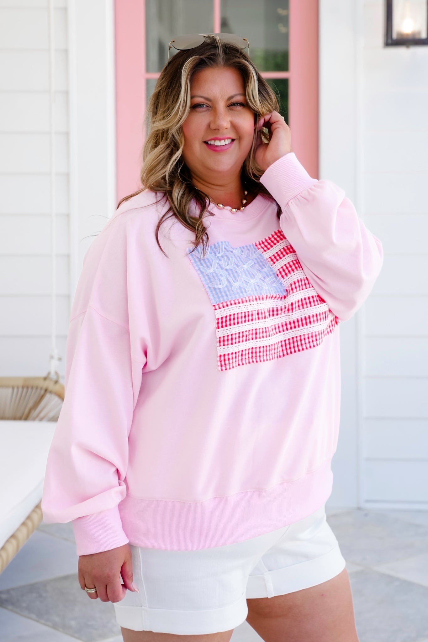 Long Sleeve Lace American Flag Pullover Sweatshirt