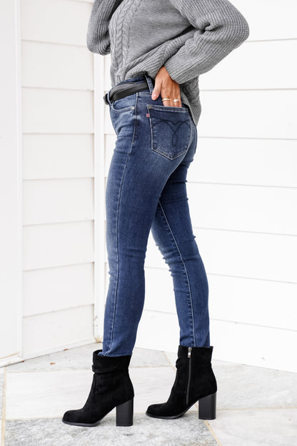 Judy Blue Mid Rise Dark Wash Thermal Skinny Jeans
