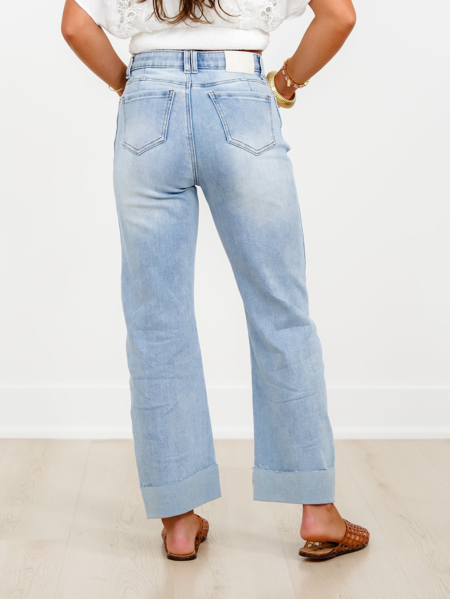 Saige High Rise Medium Wash Tummy Control Straight Leg Cuffed Jeans