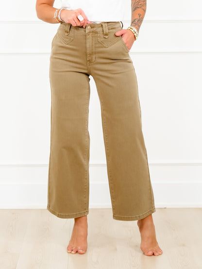 Judy Blue High Rise Yoke Front Brown Wide Leg Ankle Jeans