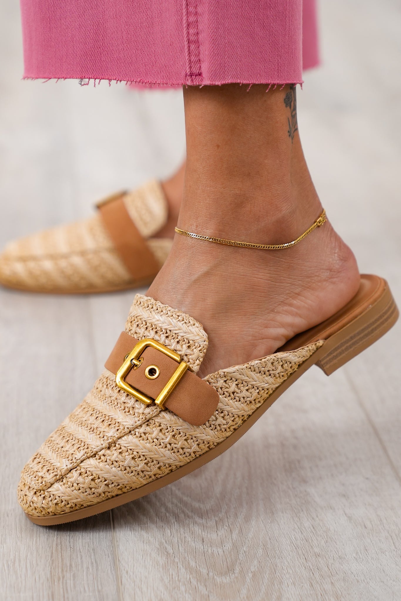 Slip on Mule Loafer with Adjustable Metal Buckle