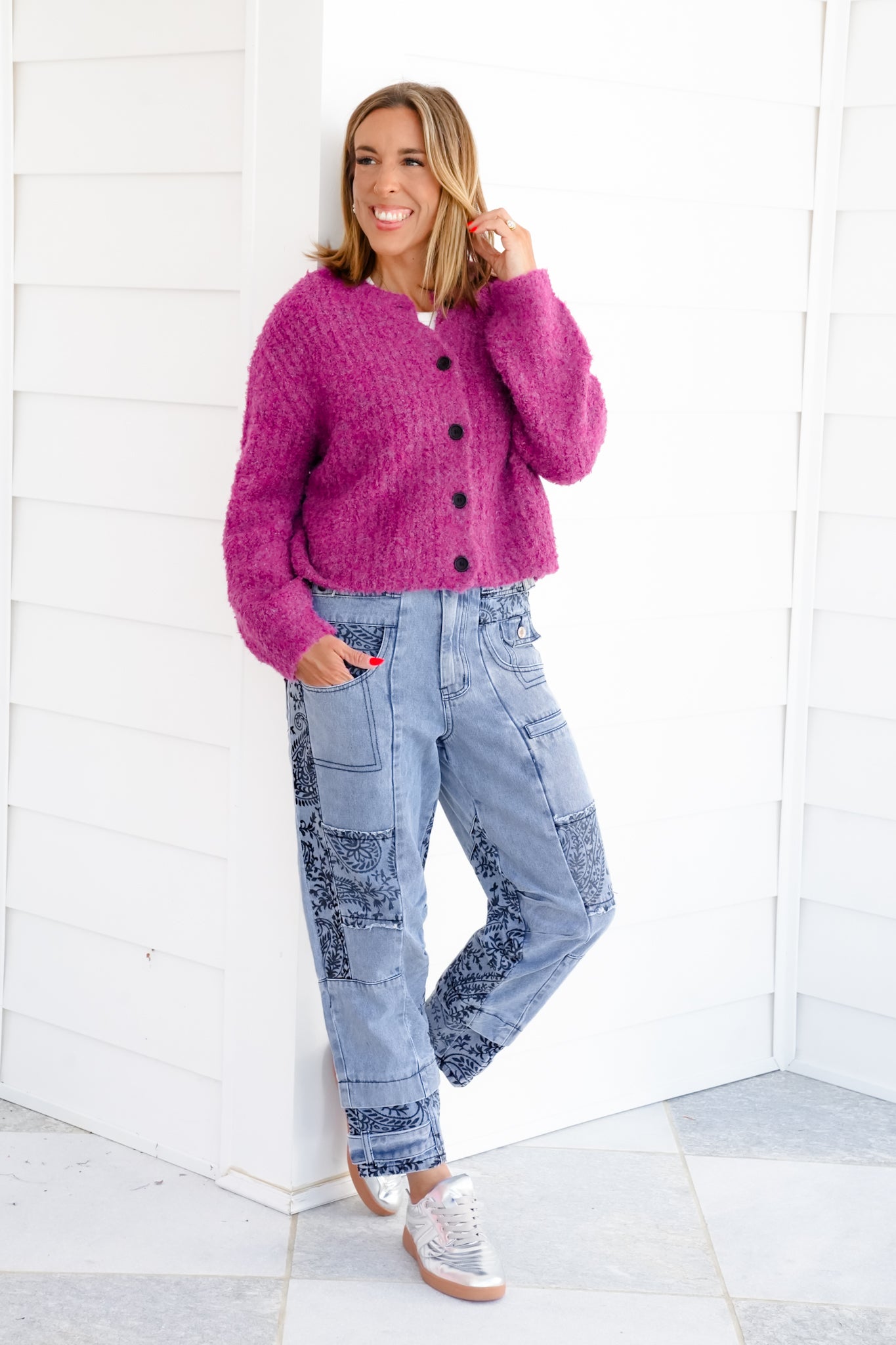 Mineral Washed Denim Jeans with Flocking