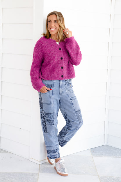 Mineral Washed Denim Jeans with Flocking