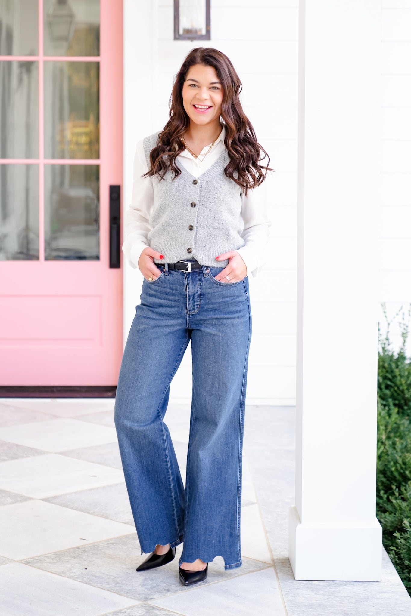 Judy Blue High Rise Medium Wash Tummy Control Chewed Hem Wide Leg Jeans