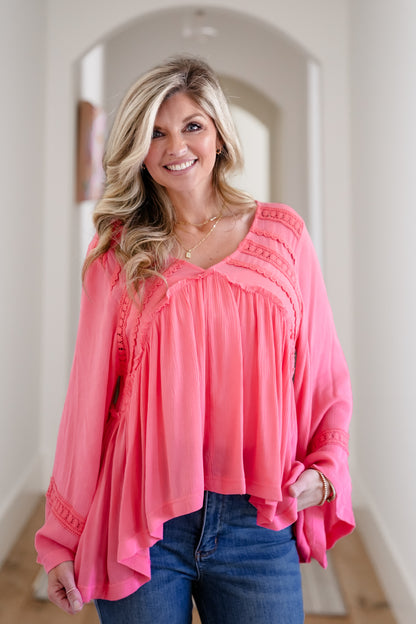 POL Solid Long Sleeve V Neck Ruffle Blouse