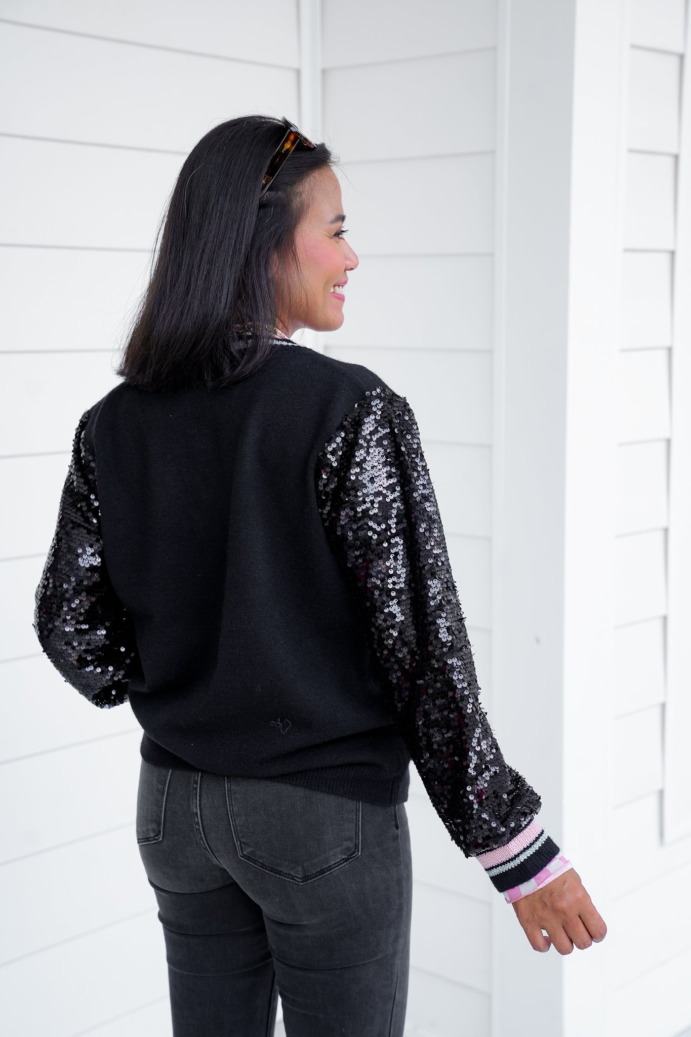 Plus/Reg Glitter Skulls Cardigan with Sequins