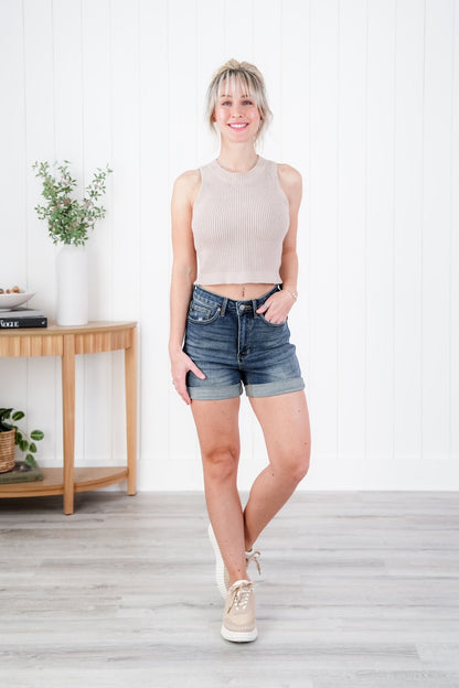 Judy Blue Under Control Dark Wash Tummy Control Vintage Cuffed Shorts