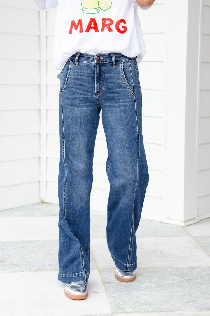 Judy Blue High Rise Medium Wash Trouser Wide Leg Jeans