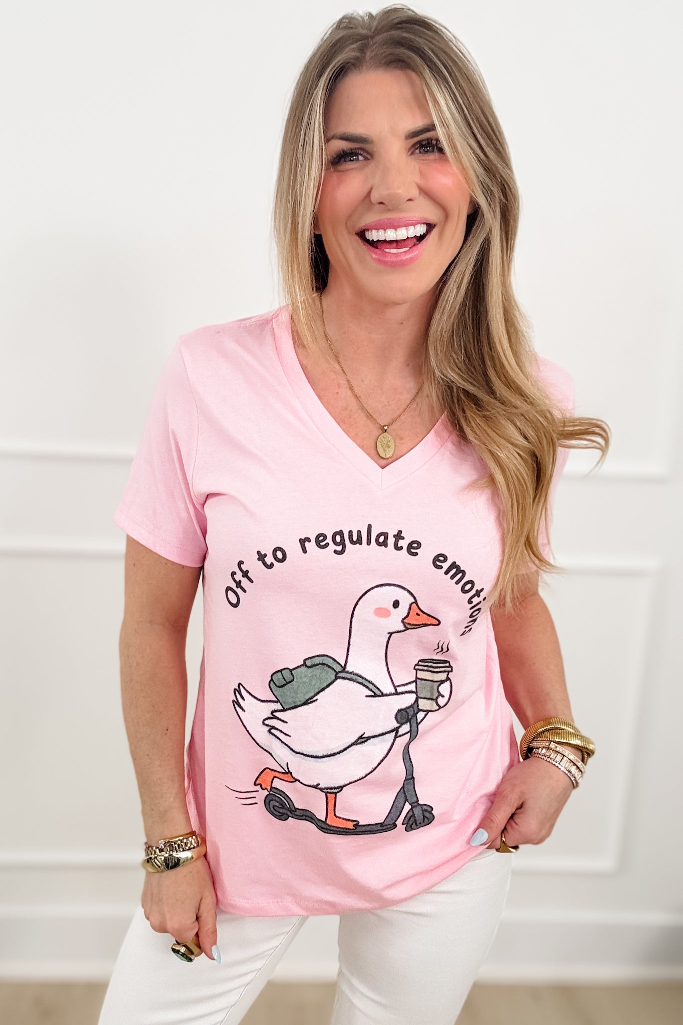 Plus/Reg V Neck Short Sleeve "Off To Regulate Emotions" Graphic Tee