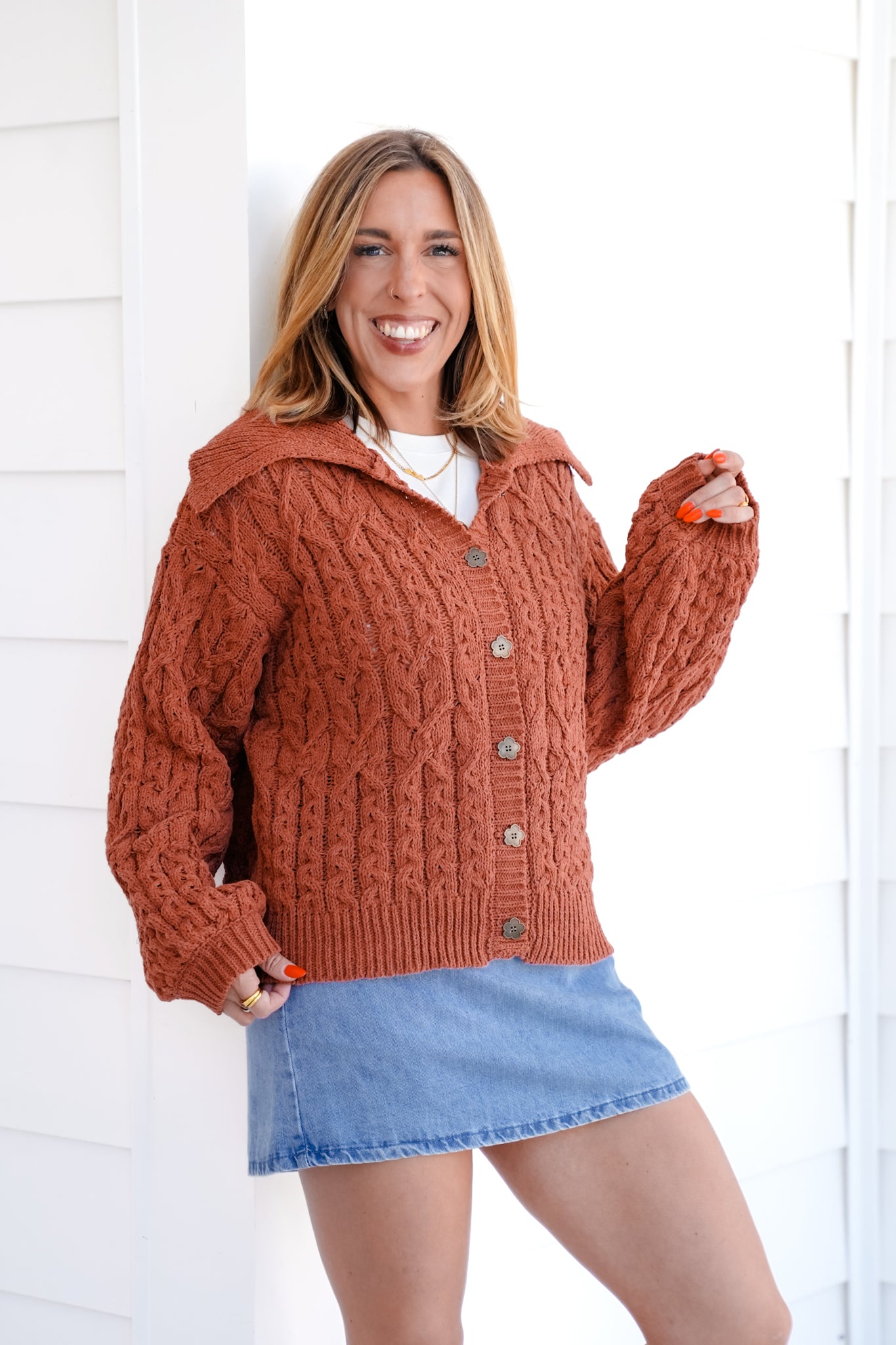POL Knit Long Sleeve Button Up Sweater Top
