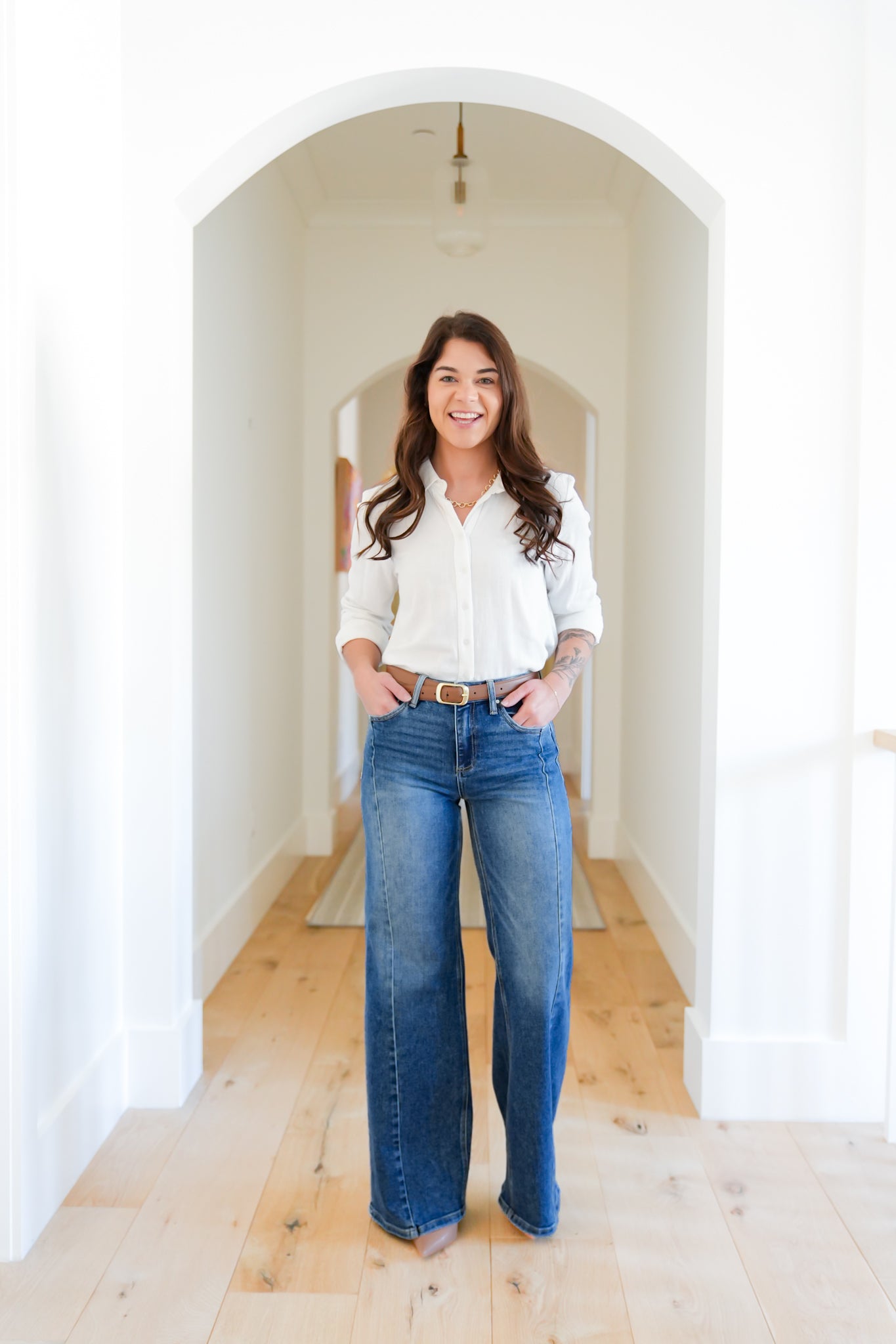 Risen Multi Inseam Dark Wash Wide Leg Seam Front Jeans