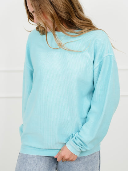 Plus/Reg Solid Color Corded Long Sleeve Pullover Top