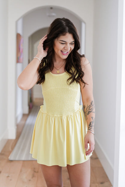 Smocked Sleeveless Criss Cross Back Active Romper