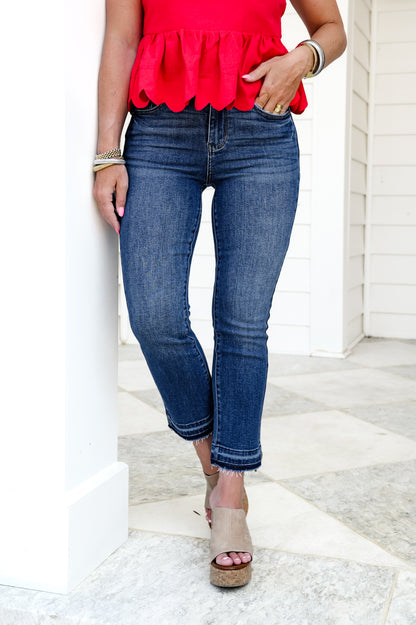 Judy Blue Effortlessly Chic High Rise Medium Vintage Wash Released Hem Kick Flare Jeans