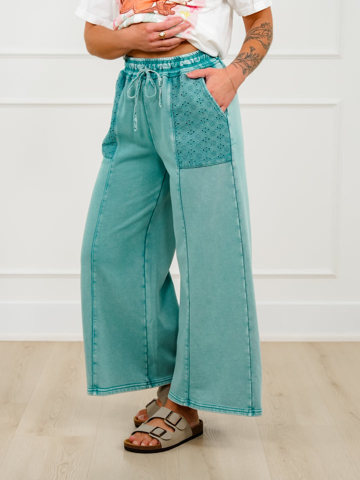 Mineral Wash Elastic Waist Pants with Eyelet Pockets