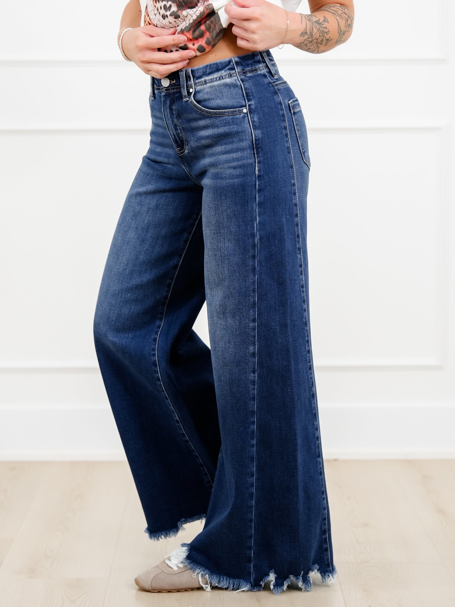 Restock! Risen High Rise Dark Wash Wide Leg Jeans