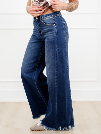 Restock! Risen High Rise Dark Wash Wide Leg Jeans