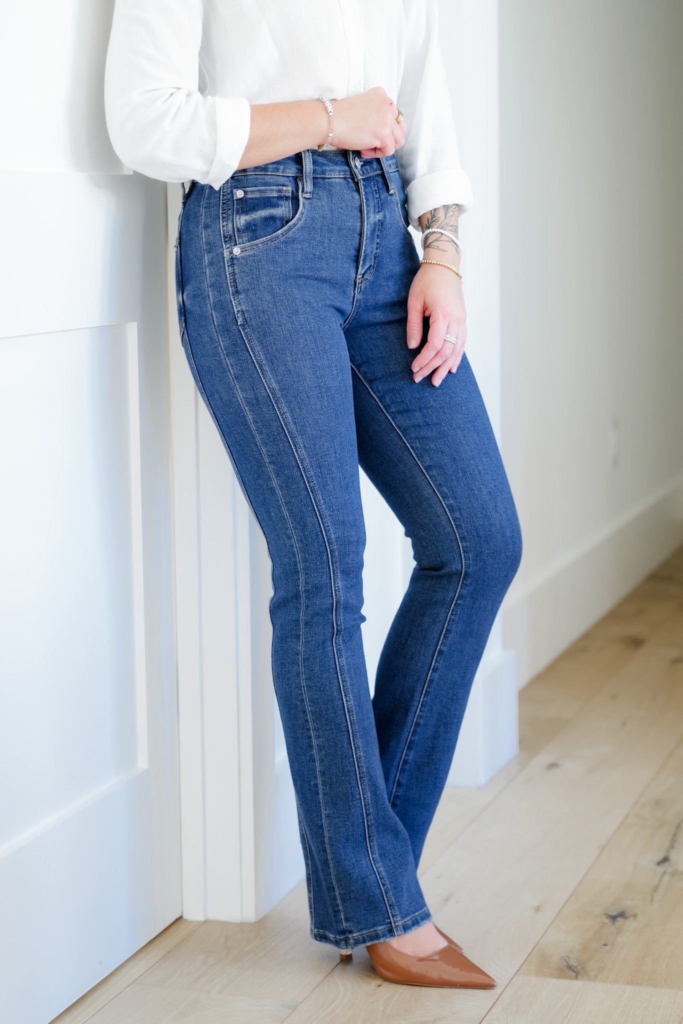 Mica High Rise Dark Wash Tummy Control Side Panel Bootcut Jeans