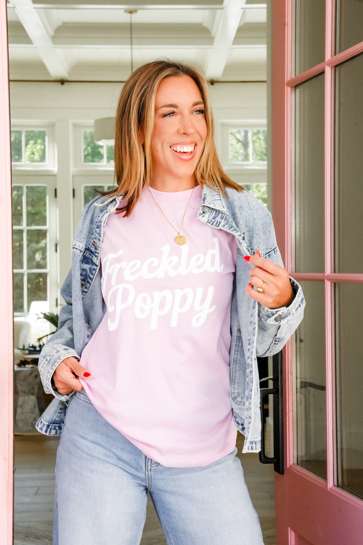 Plus/Reg Pink Short Sleeve "Freckled Poppy" Graphic Tee