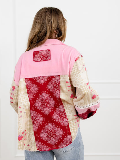POL Multi Print Long Sleeve Button Up Jacket