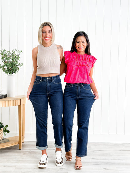 Judy Blue Straight Snatched High Rise Dark Wash Tummy Control Non Distressed Straight Leg Jeans