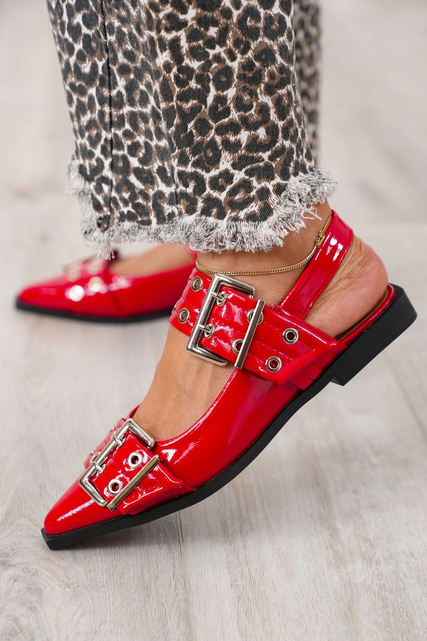 Glossy Sling Flats with Studded Adjustable Straps