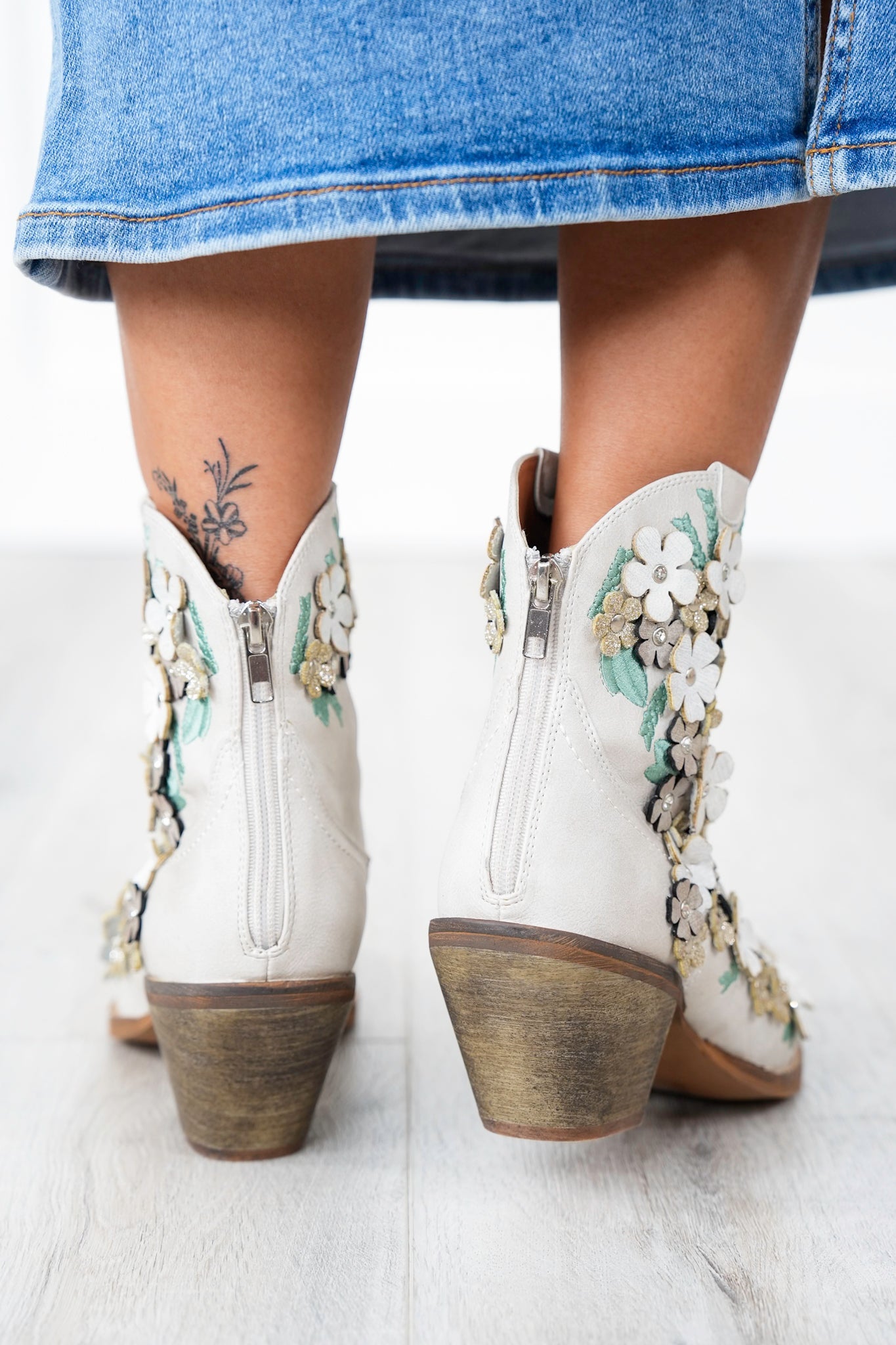 Western Ankle Bootie with Floral Details