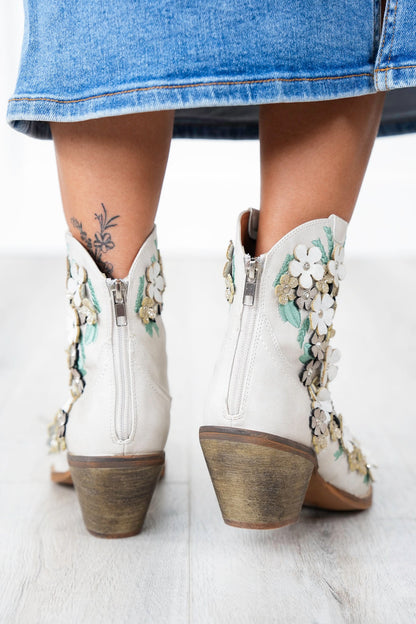 Western Ankle Bootie with Floral Details