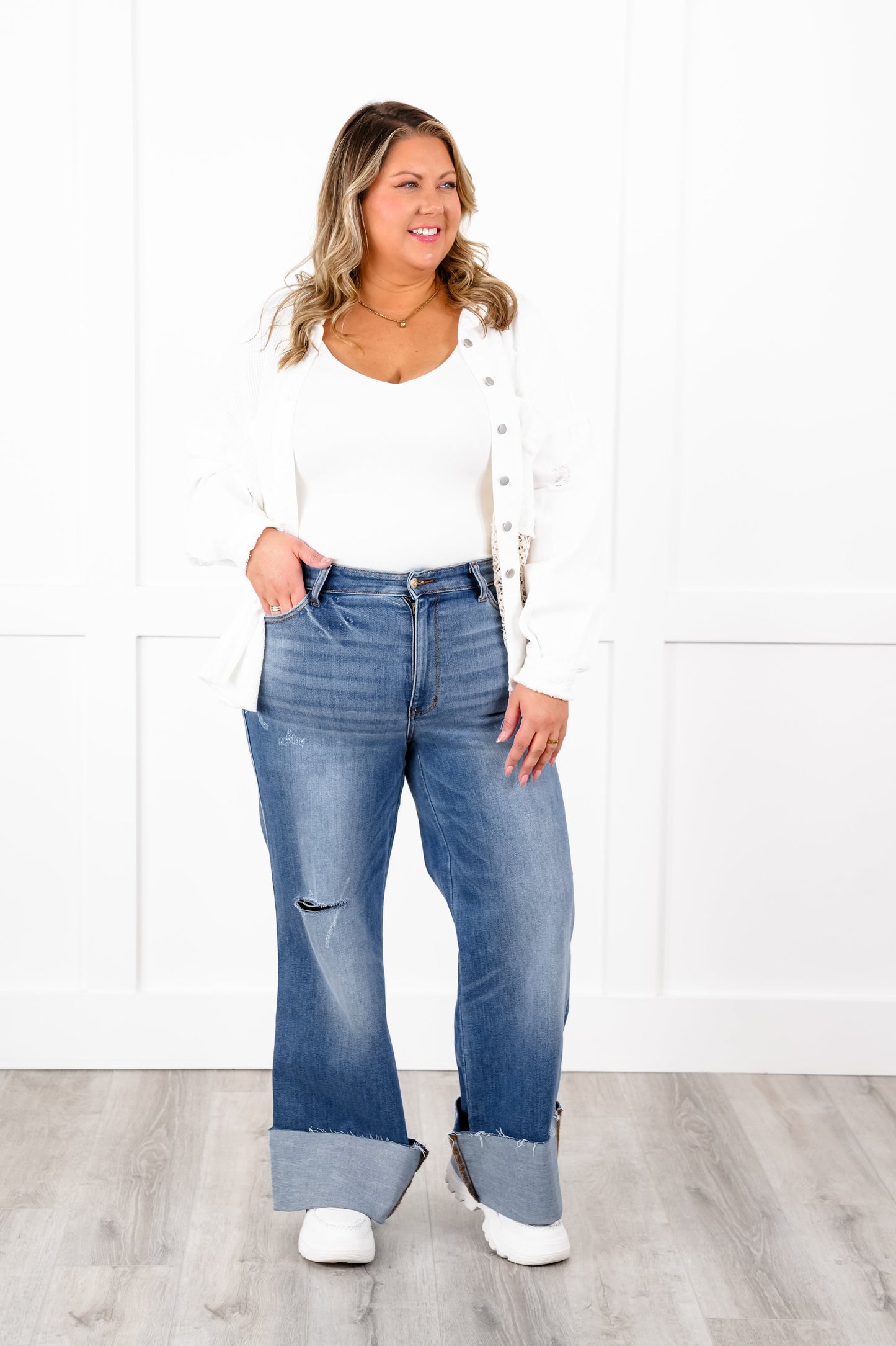 Judy Blue High Rise Medium Wash Retro Wide Leg Jeans with Cuff