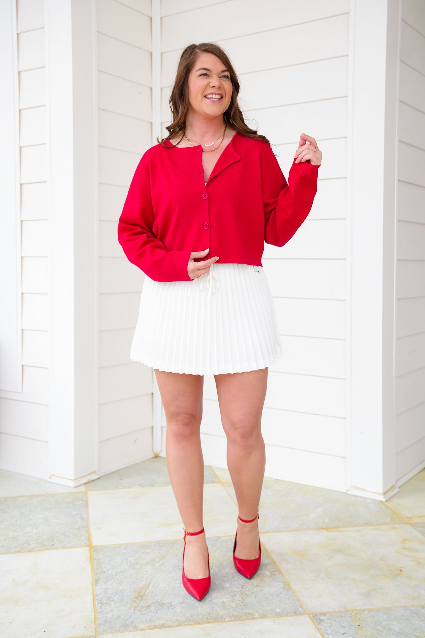 Red Long Sleeve Button Down Cardigan