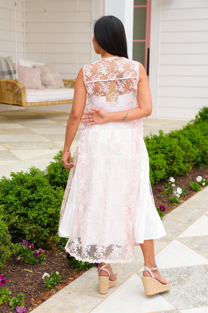 Restock! Lace Sleeveless Long Vest with Tie Front Detail