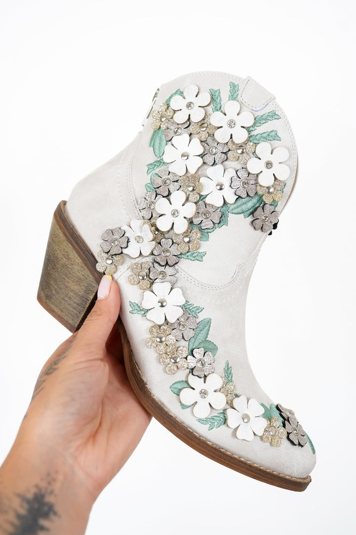 Western Ankle Bootie with Floral Details
