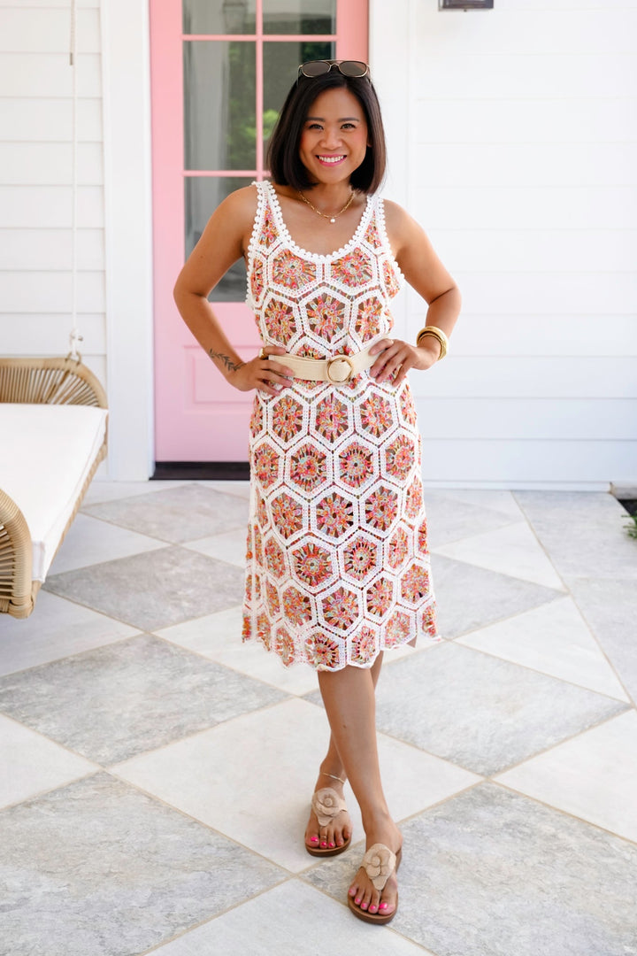 POL Multi Colored Sleeveless V Neck Crochet Dress