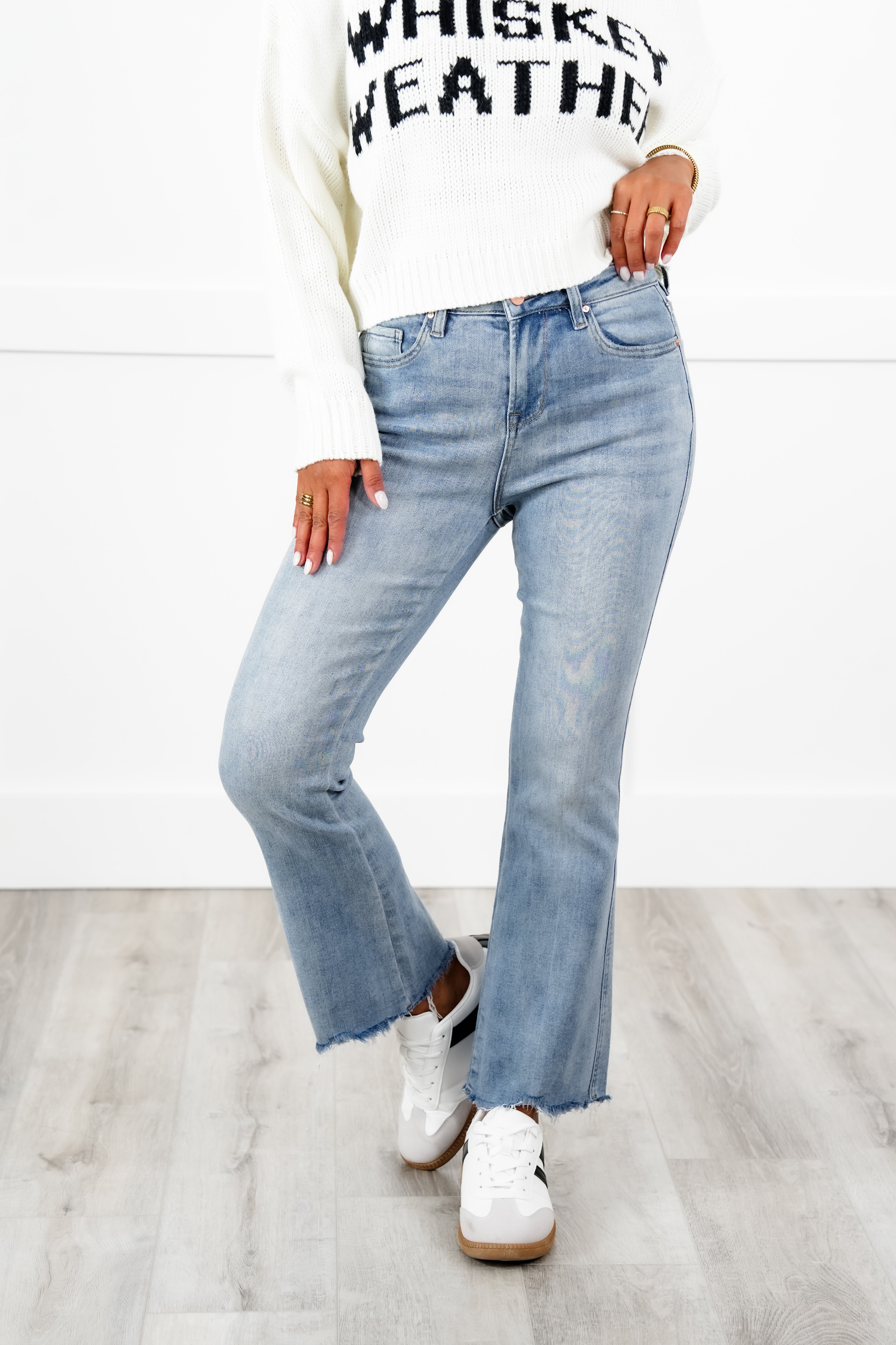 3×1 CROPPED FLARE DENIM 24 Mica High Rise Light Wash Uneven Hem Cropped Flare Jeans