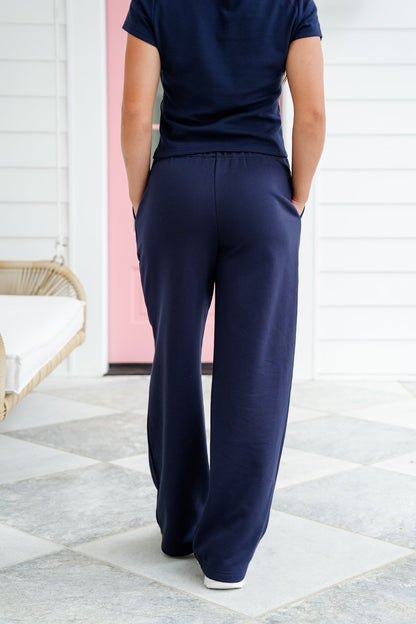 Navy Elastic Waist Sweat Pants with Embroidered American Flag Heart Detail